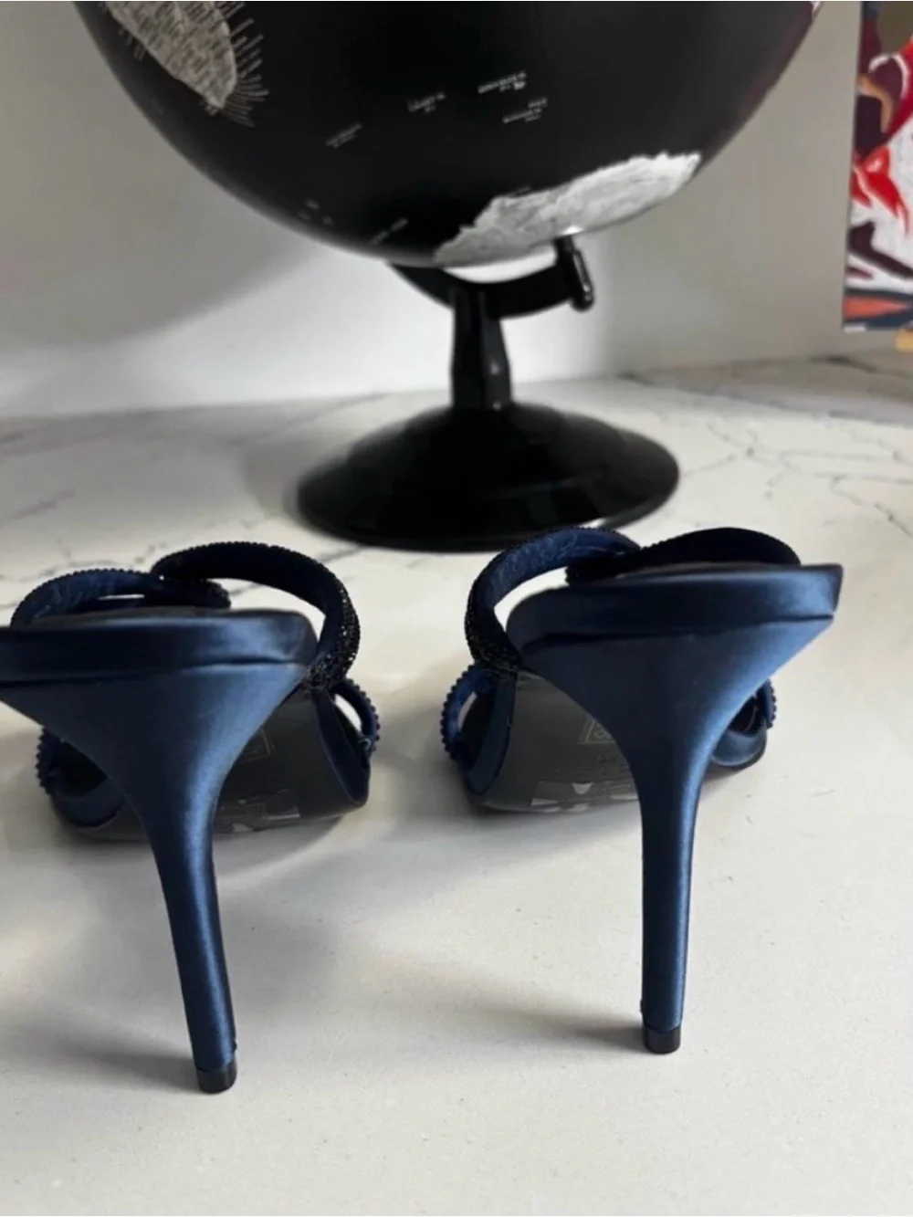 Reiss Navy Crystal-Strap Stiletto Mule